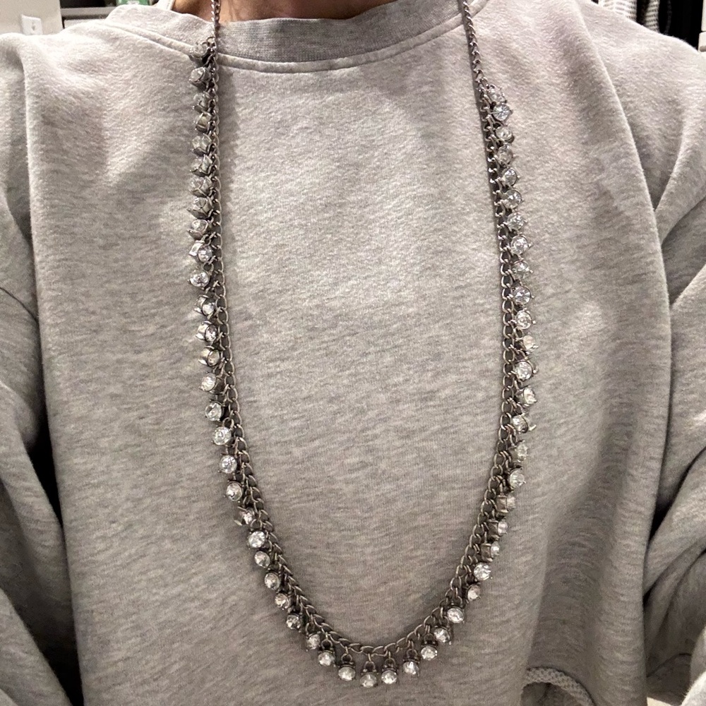 Silver Chain Necklace with Clear Gemstones